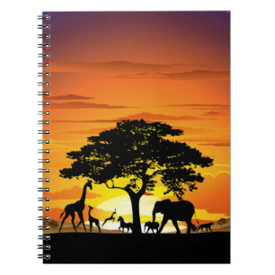 Caderno Espiral Animais Selvagens no Sunset da savana africana