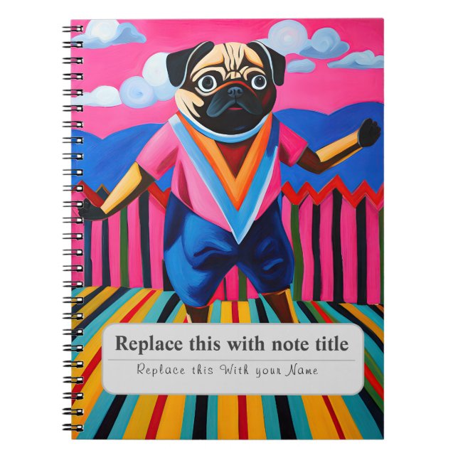 Caderno Espiral Animais Símicos Personalizados - Pug Cute (Frente)