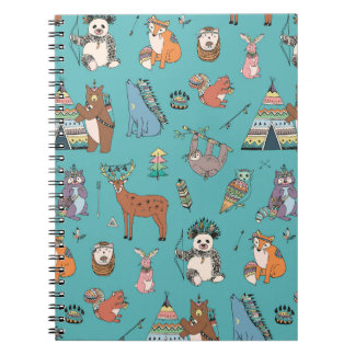 Caderno Espiral Animais tribais: padrão florestal da floresta.