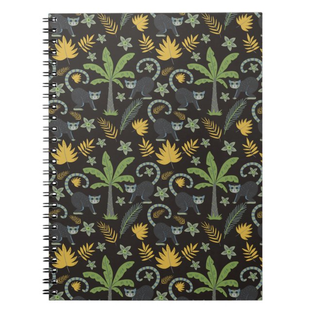 Caderno Espiral Animais tropicais, palmeira-macaco, padrão sem des (Frente)