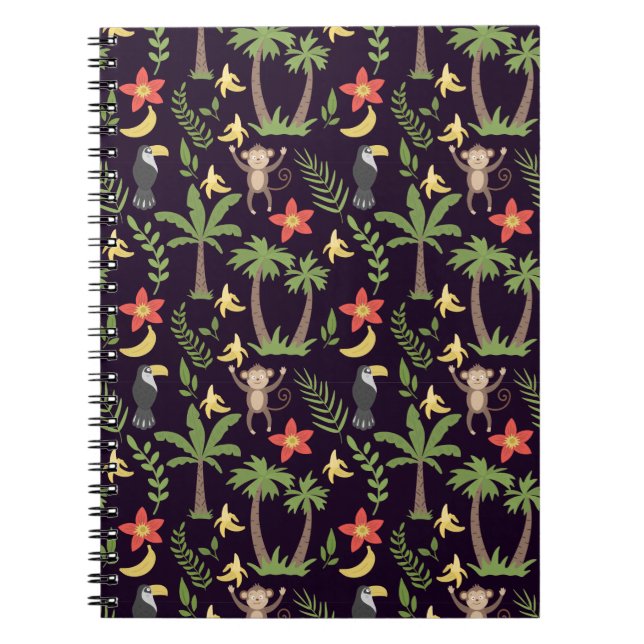 Caderno Espiral Animais tropicais, sem descontinuidades, macacos e (Frente)