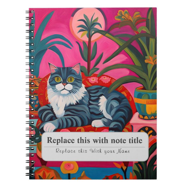 Caderno Espiral Animais Whimsical Personalizados - Gato Gato Giro (Frente)