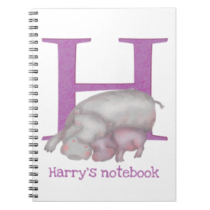 Caderno Espiral Animal ABC H é para notebook hippo