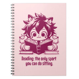 Caderno Espiral Anime Catboy lendo um livro e uma citação engraçad