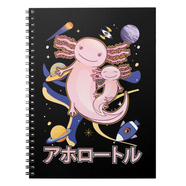 Caderno Espiral Anime da Galáxia da Família Axolotl Cute Japonês (Frente)