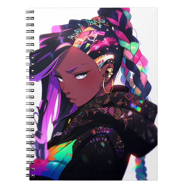 Caderno Espiral Anime Girl African American Art (Frente)