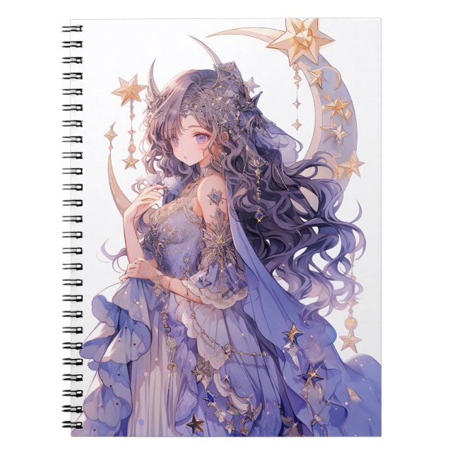 Caderno Espiral Anime Girl Purple Moon Princess Fantasy Art (Frente)