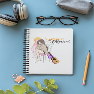 Caderno Espiral Anime Girl Sitting with getar & Music Notes - Aest