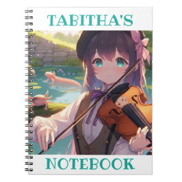 Caderno Espiral Anime Girl tocando violino e um Axolotl