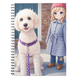 Caderno Espiral Anime Girl With Happy Dog Spiral Photo Notebook
