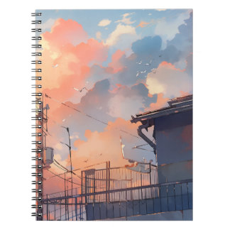 Caderno Espiral Anime Sunset - Aesthetic Cityscape - Golden Hour