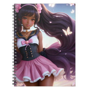 Caderno Espiral Animecore do Caráter feminino Negra Anime