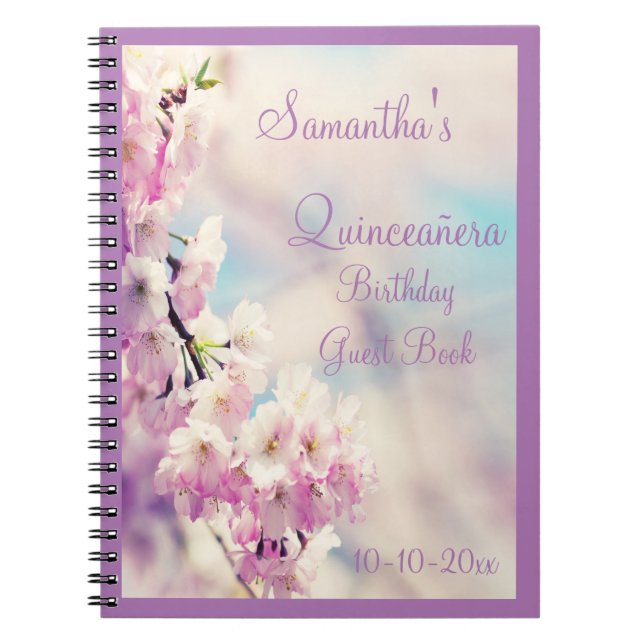 Caderno Espiral Aniversário bonito de Quinceañera da flor (Frente)