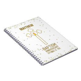 Caderno Espiral Aniversário da Cruz Dourada Batismo Personalizada