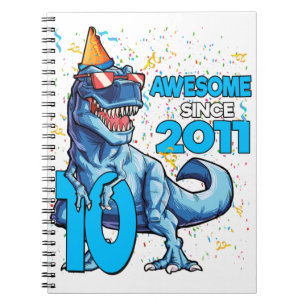 Caderno Espiral Aniversário de 10 anos Dinossauro Menino de 10 ano