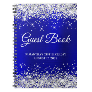 Caderno Espiral Aniversário de 21 anos Guestbook Silver Glitter Bl