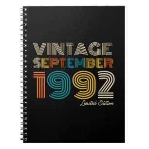 Caderno Espiral aniversário de 30 anos Vintage, Setembro De 1992,