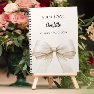 Caderno Espiral Aniversário de arco de beige creme de livro convid
