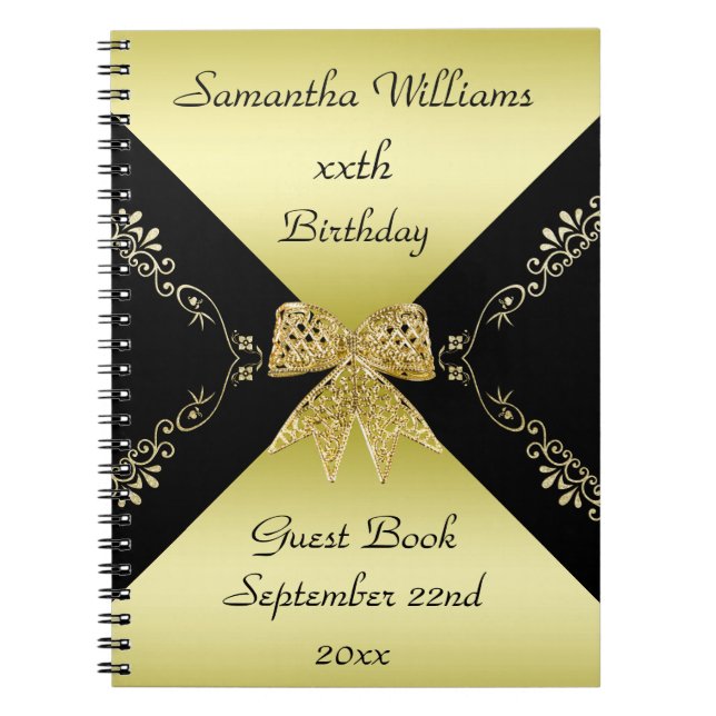 Caderno Espiral Aniversário do Arco Decorativo Na moda Dourado e P (Frente)