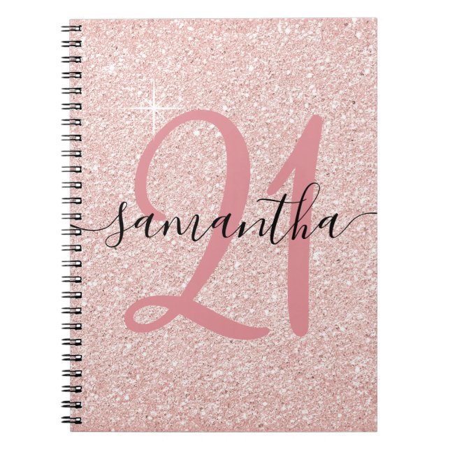 Caderno Espiral Aniversário do Glitter Dourado Rosa pálido Persona (Frente)