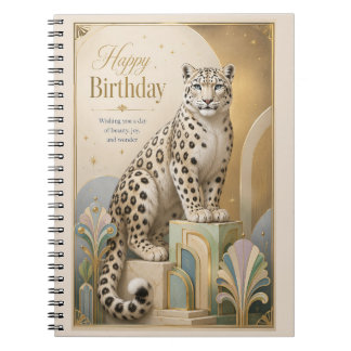 Caderno Espiral Aniversário do Leopardo da Neve Dourado Elegância