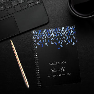 Caderno Espiral Aniversário do livro convidado confetti azul preto