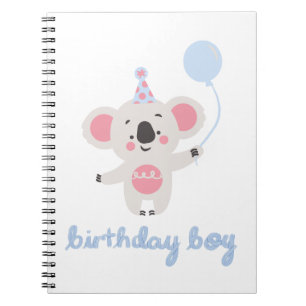 Caderno Espiral Aniversário Garoto Teddy Urso Segurando Um Balão