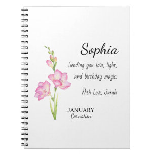 Caderno Espiral Aniversário Personalizado de Janeiro com Cravo