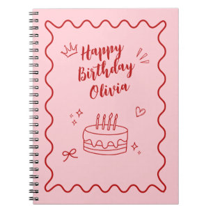 Caderno Espiral Aniversário Vermelho e Rosa
