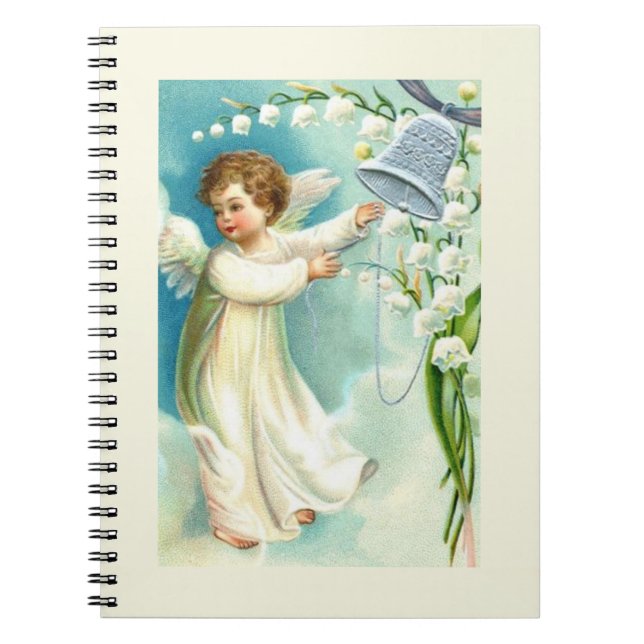 Caderno Espiral Anjo Bebê Com Sino Azul  (Frente)