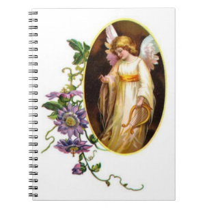 Caderno Espiral Anjo com as flores da harpa e do Clematis