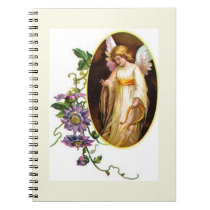 Caderno Espiral Anjo Com Harpa E Flores De Clematite