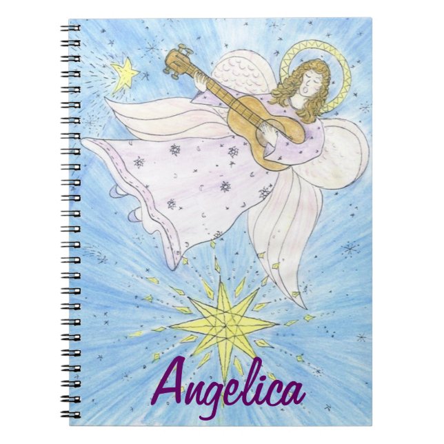 Caderno Espiral Anjo Musical, Personalizado com o nome (Frente)