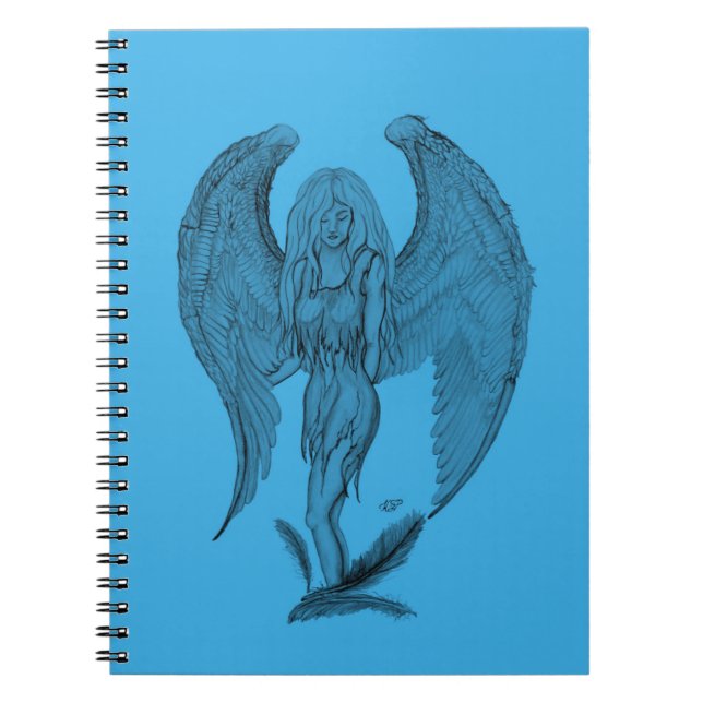 Caderno Espiral Anjo preto e design azul (Frente)