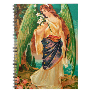 Caderno Espiral Anjo segurando um galho floral