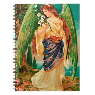 Caderno Espiral Anjo segurando um galho floral
