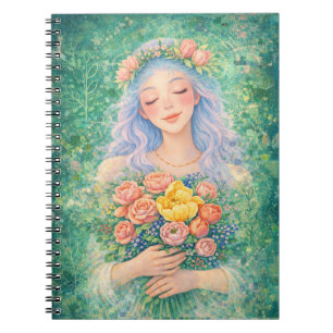 Caderno Espiral Anjo Sonhador com Flores – Arte de Fantasia Verde