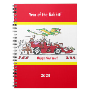 Caderno Espiral Ano Novo Chinês, Ano do Coelho Carro de Corrida Nº