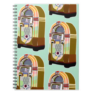 Caderno Espiral Anos 50 Jukeboxes Retro Mcil Joy Art Patterno