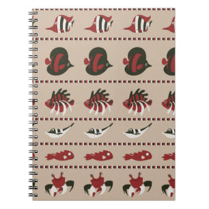 Caderno Espiral Antecedentes sem costura com a vida marinha - cara