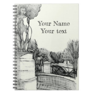 Caderno Espiral Antiga fonte no parque com o menino da escultura