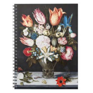 Caderno Espiral Antigo Bosschaert Tulipas e Rosas Holandeses Arte