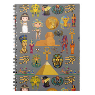 Caderno Espiral Antigo Egípcio Hieroglífico - Padrão Faraó