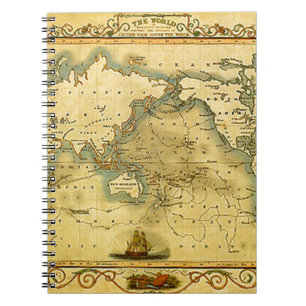 Caderno Espiral Antigo Mapa Mundial Antiquado