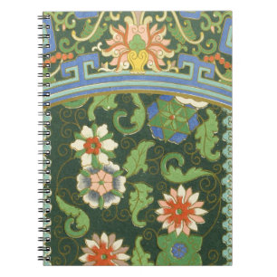 Caderno Espiral Antigo Padrão Chinês de Cloisonné: Jade Verde