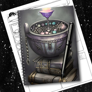 Caderno Espiral Antiguamente Steampunk Cauldron na Pilha de Livros