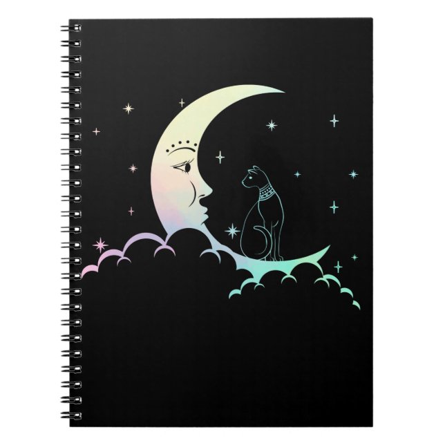 Caderno Espiral Antiguidade Egito Gato Gótico Moon Crescente (Frente)