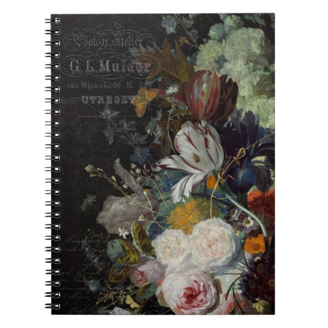 Caderno Espiral Antiguidade Floral Estática  (Frente)