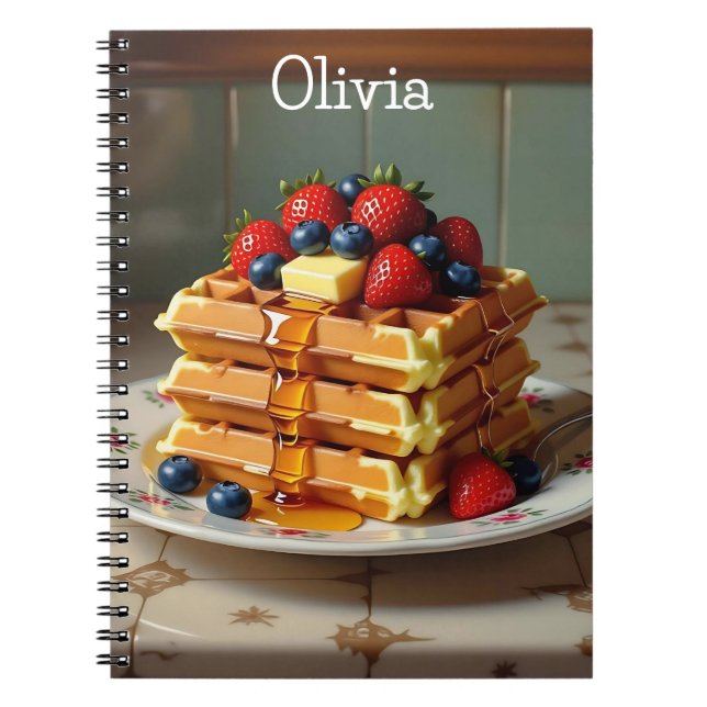 Caderno Espiral Antique Plate of Waffles with Strawberries  (Frente)