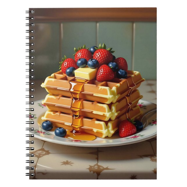 Caderno Espiral Antique Plate of Waffles with Strawberries  (Frente)